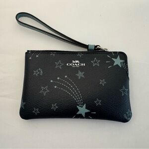 Coach Navy Corner Zip Wristlet with Blue Star Design